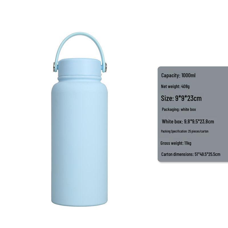 1L Large Capacity Wide Mouth Rubber Paint Thermos Cup - Easy To Clean, American Style, Fashionable Student Water Bottle