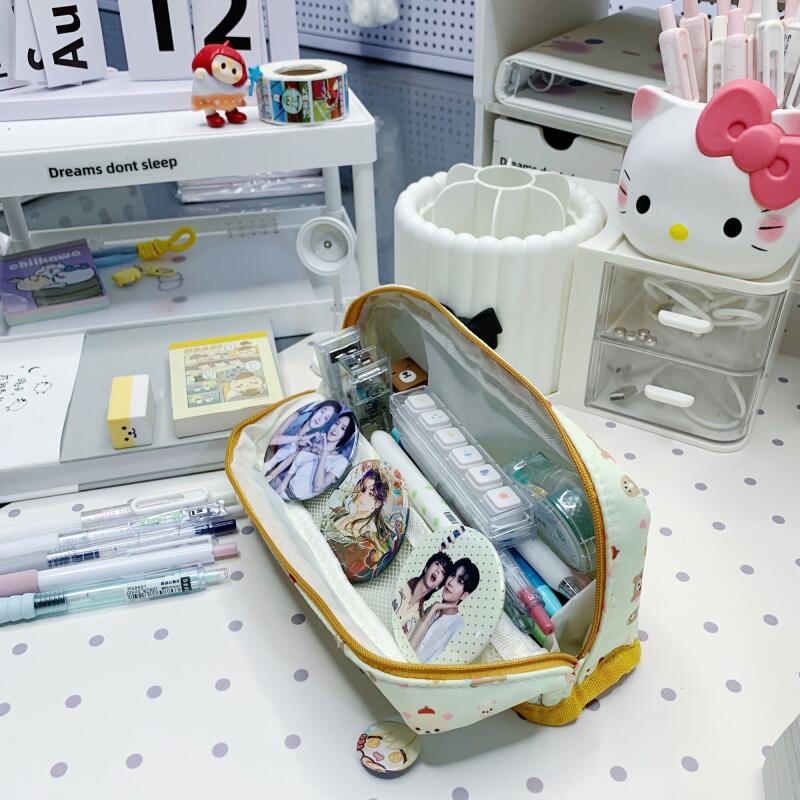 20Cm Rilakkuma Printed Pattern Folding Zipper Handheld Pen Case Portable Stationery Makeup Brush Storage Friends Holidays Gifts