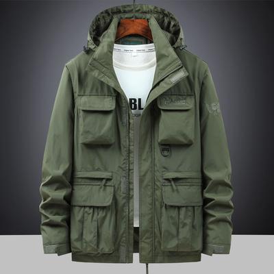 Jacke Herren Frühling und Herbst Outdoor Winddichte Jacke Locker Große Größe Lässig Mehrere Taschen Workwear-Jacke