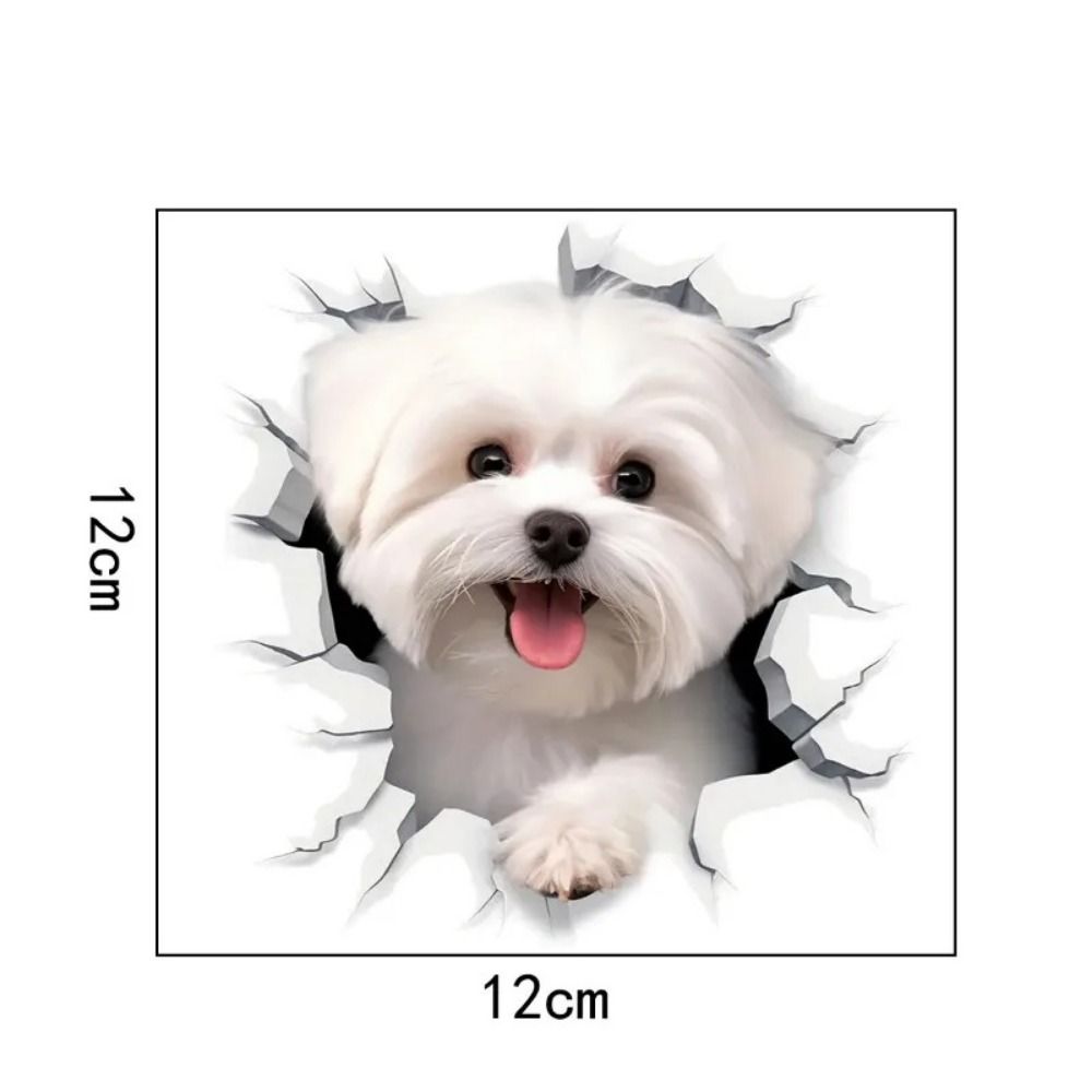3D Cracked Dog Toilet Stickers Animal Wall Sticker Cute Bathroom Decoration Christmas Decals