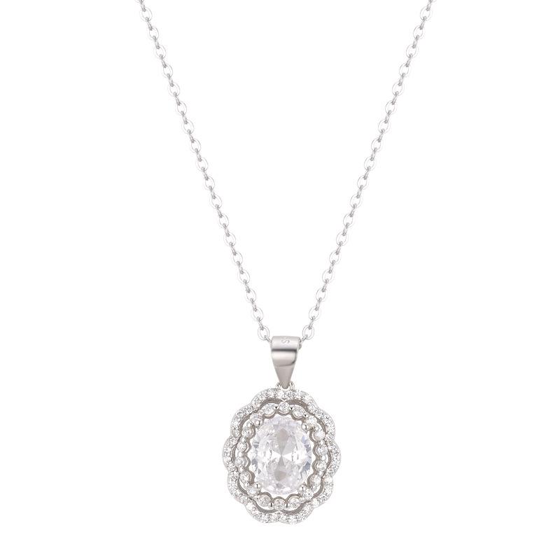 European & American Style S925 Oval Zircon Necklace: Versatile High-End Geometric Gemstone Pendant for Women