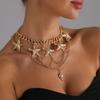 1 Set Adjustable Layering Necklace Starfish Conch Pendant Lightweight Clavicle Chain For Beach Party Summer Jewelry Gift