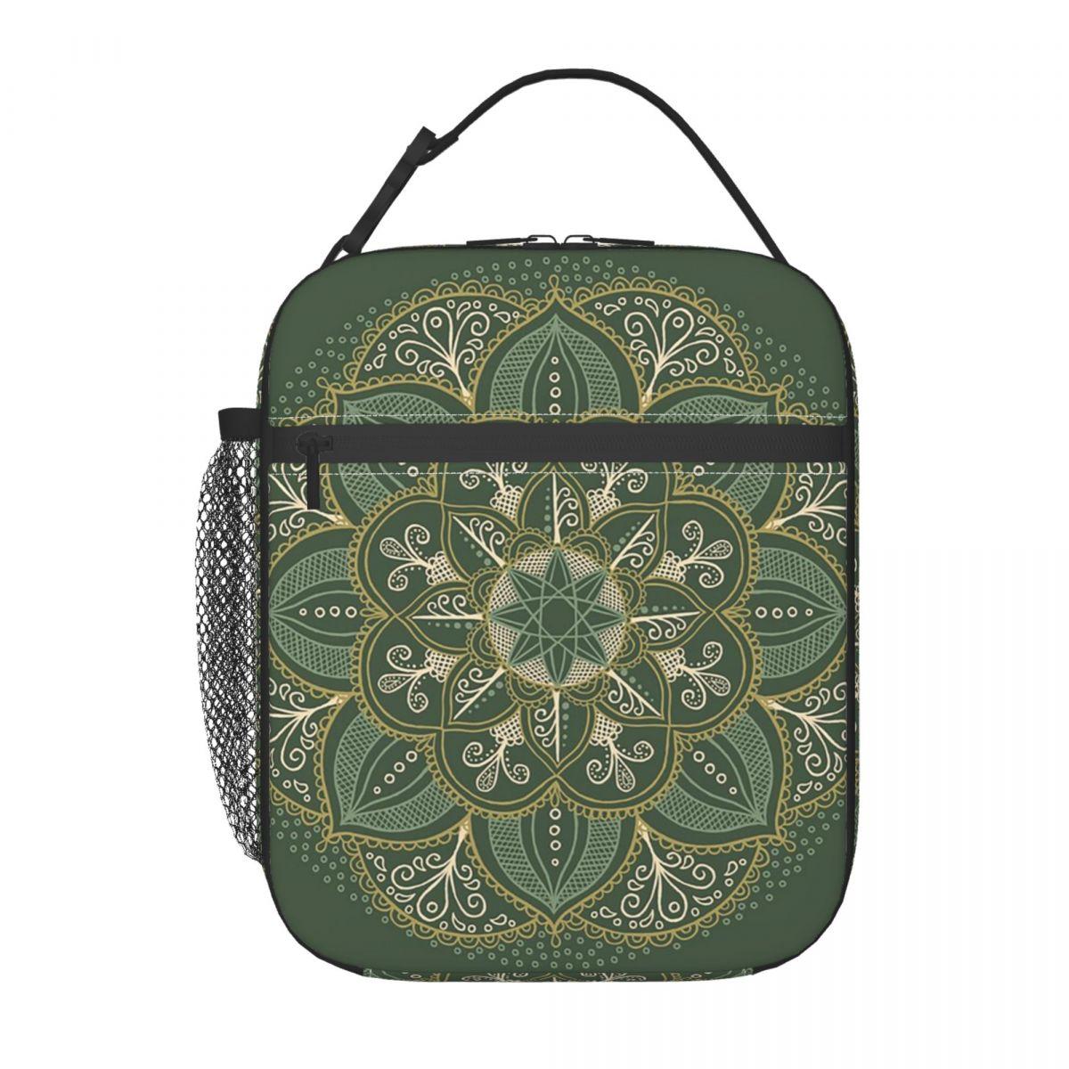 

Green Bohemian Mandala Insulated Lunch Bag for Women Children Leakproof Food Boxes Thermal Lunch Box Tote One Size