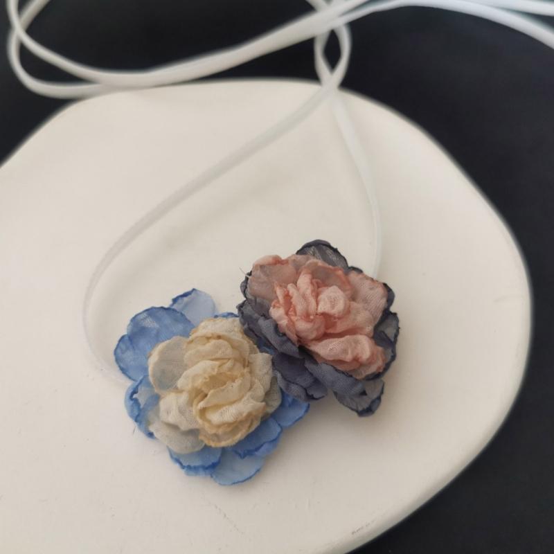 Simple Double Flowers Neckband Choker Necklace Jewelry Temperament Sweet Neck Chain Women Clavicle Chain Necklace