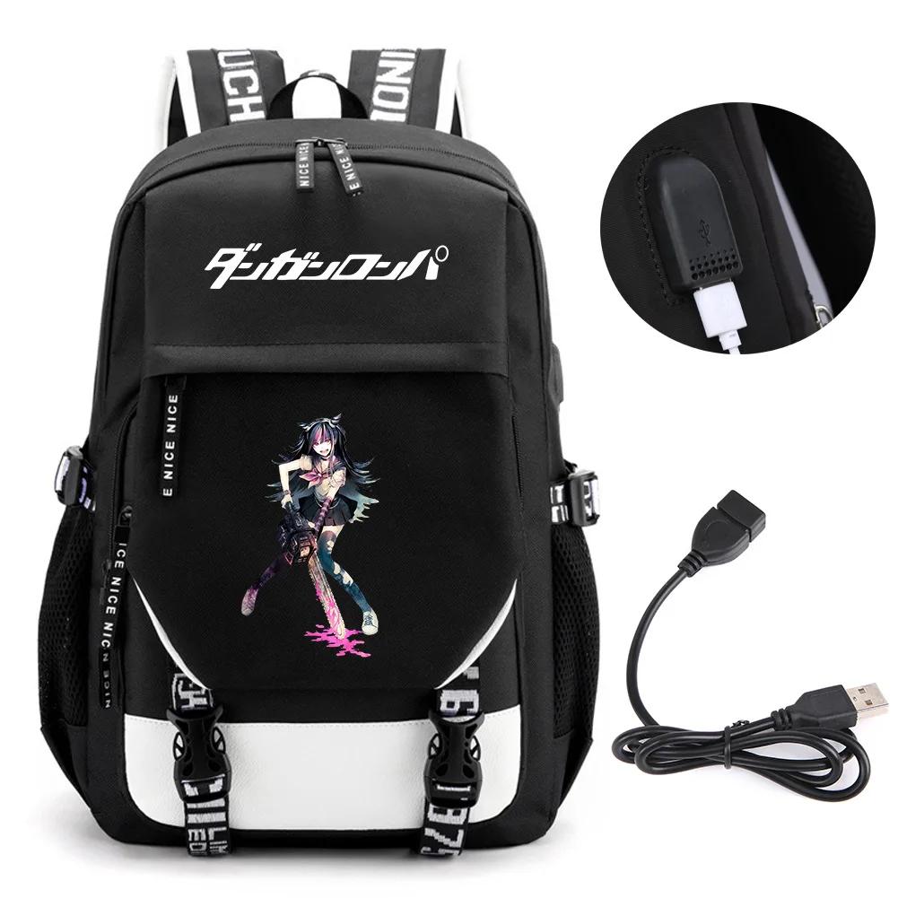 Danganronpa Rugzak Anime Mono Kuma Beer Schooltassen Jongens Meisjes Mochila Cadeau Mode Reizen USB Poort Tas Laptop Rucksack 16 inches