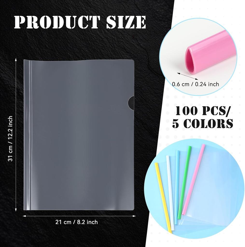 100 Pcs Clear Report Cover with Sliding Bar 50 Sheet Capacity Presentation Binder Transparent Resume Folder for File Report