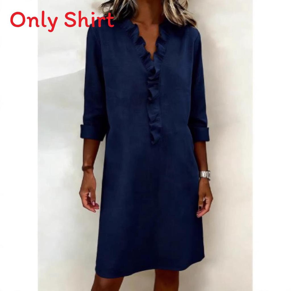 Ladies Long Sleeve Cotton Linen Shirt With Ruffle Trim For Casual Spring Wear