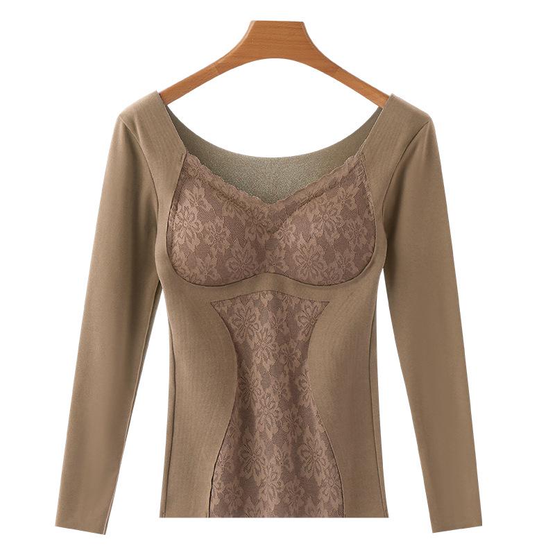 Women's Double-Sided German Velvet Thermal Top: Seamless, Thickened, Self-Heating, Chest-Padded, Warm Long-Sleeve Shirt for Autumn