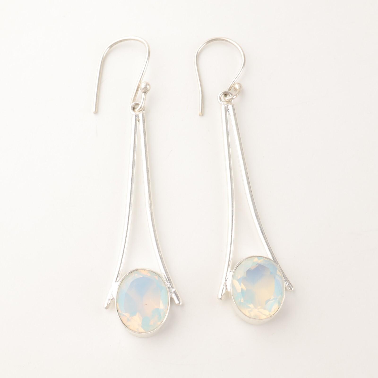 

Молочный опал камень стерлинговое серебро бохо висячие серьги-капли элегантные серьги-крючки ювелирные изделия EE-136-14