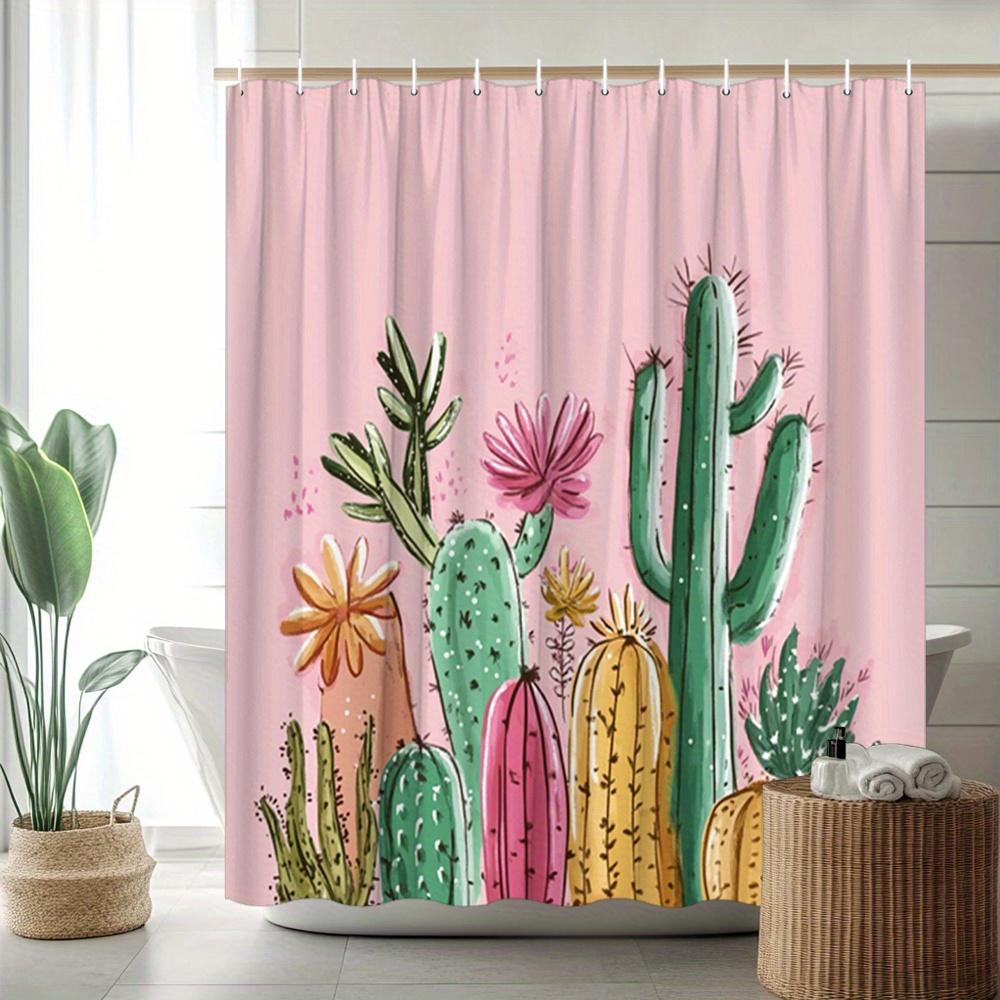 Cactus Garden Shower Curtain Colorful Succulents On Pink Background Polyester Bath Curtain With Hooks For Boho Decor