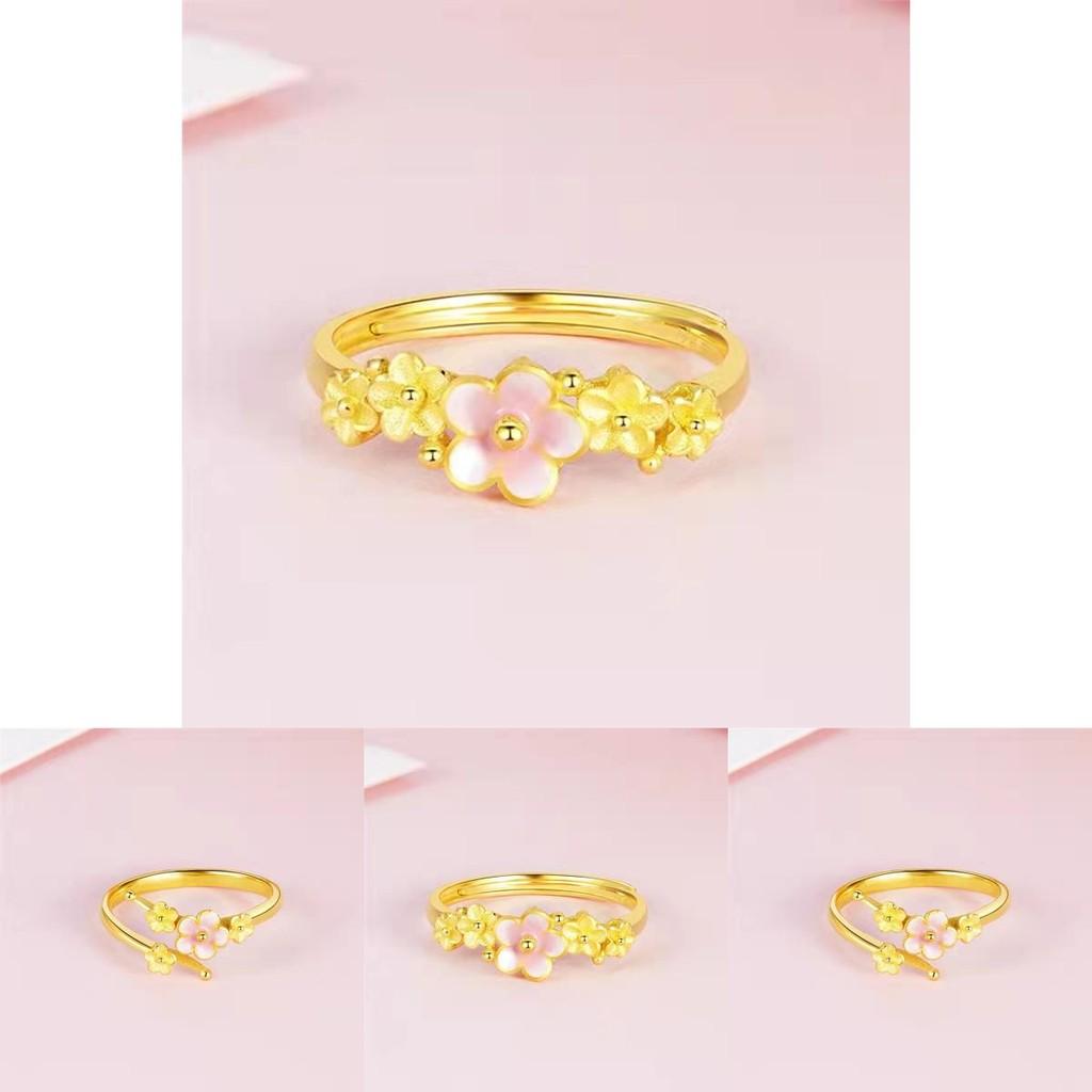 Simple Elegant Yet Peach Blossom Copper Gold Plated Ring For Women Fashion Adjustable