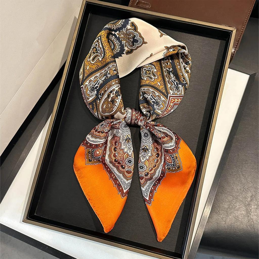 New Paisley Print Silk Scarf For Women Square Hijab Soft Neck Tie Female Fashion Decoration Silk Headscarf 70*70Cm Kerchief