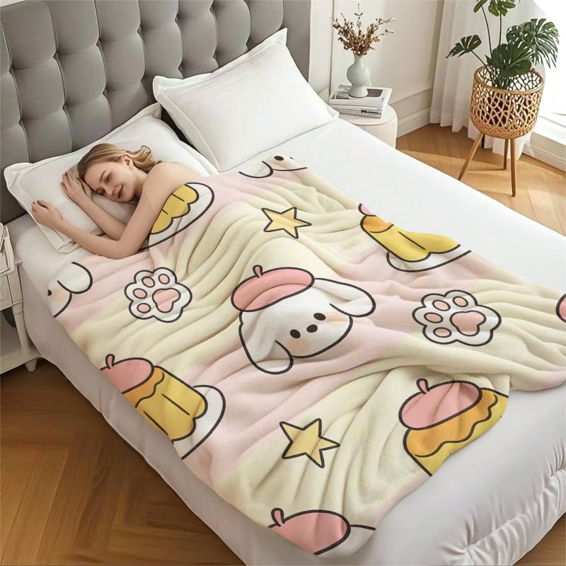 Sanrio Characters Flannel Blanket, Cute Cartoon Soft Warm Throw Blanket for Sofa Bed Travel Home Decor