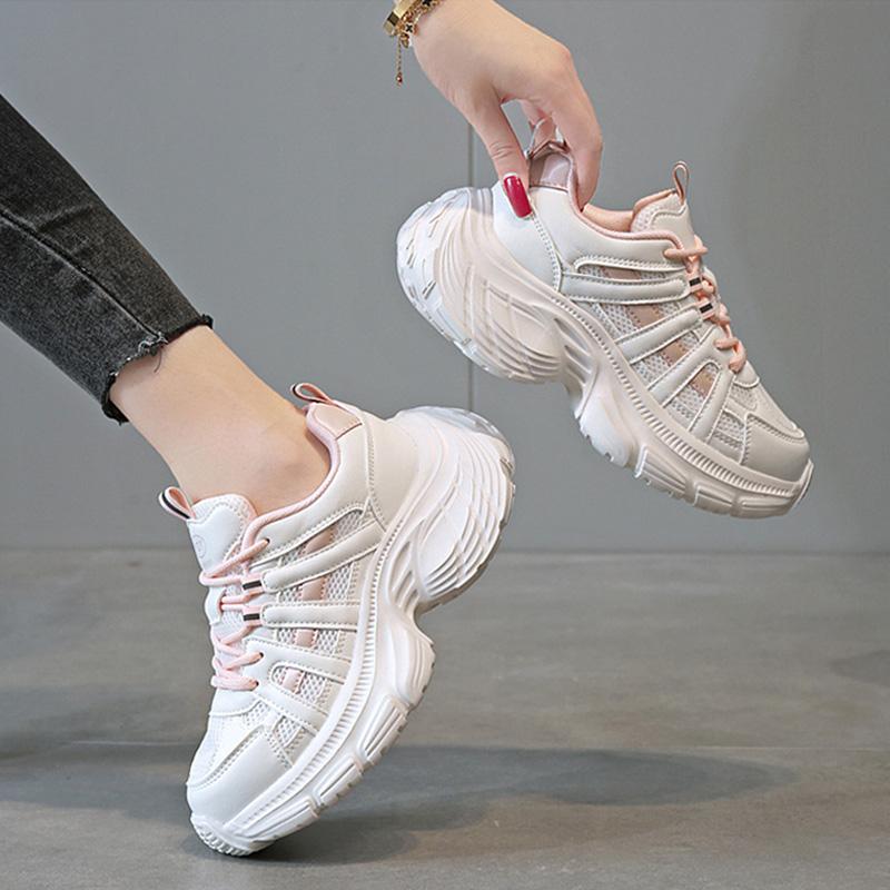 Fashon Sneakers Women White Shoes Soft Casual Ladies Chunky Sneakers Breathable Thick Sole Height Increasing 5cm