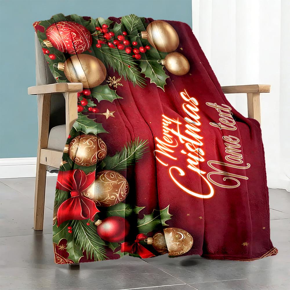 Merry Christmas Bell Customize Your Name Blanket Throw Personalized Blanket Soft Warm Cozy for Sofa Seaside Home Decor Bed Four Seasons Multipurpose
