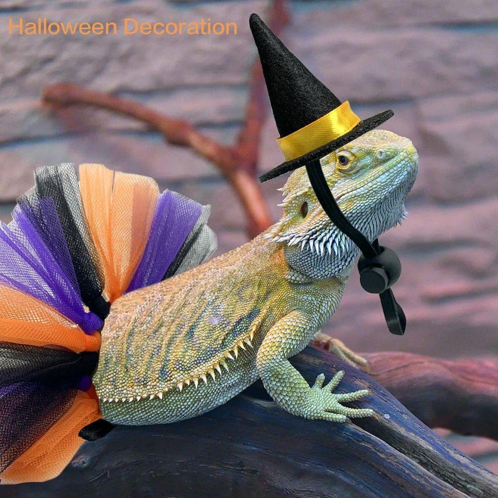 Funny Mini Pet Halloween Costume Comfortable Adjustable Hat Lizard Witch Costume Set Decorative Soft Lizard Witch Costume