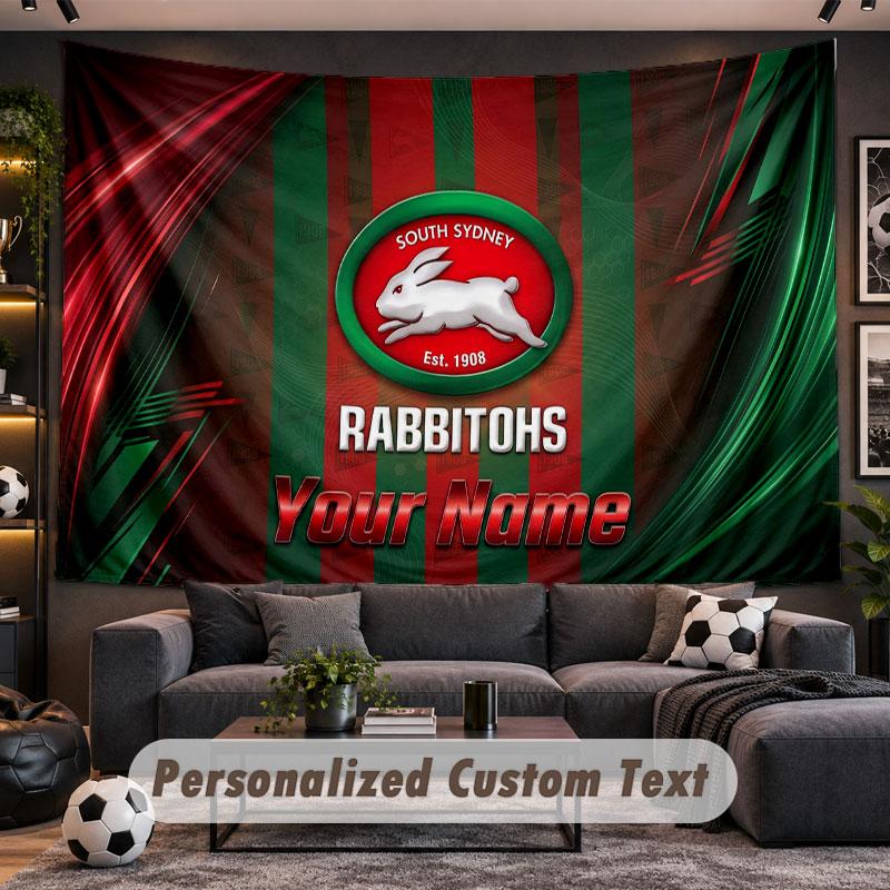 Wall Hanging Tapestry Custom NameSouth Sydney Rabbitohs Pattern Personalized Printed Fabric Wall Decor