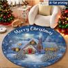 Merry Christmas Santa Snow Village Pine Tree Round Rug for Bedroom Bedside Living Room Sofa Chair Entry Floor Mat Giftbox