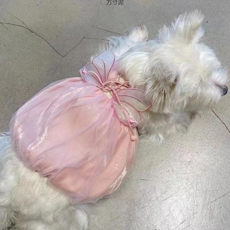 Dog Spring Summer Clothes Shiny Wings Dress Princess Strap Dress Cat Two-Legged Pet Dress Summer Teddy Dog