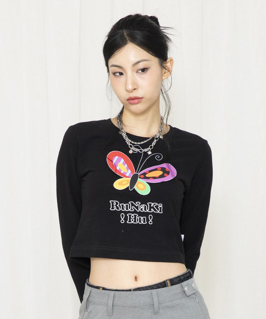 RuNaKi'Hu' Wxt023 Butterfly Applique Long Sleeve (Black)