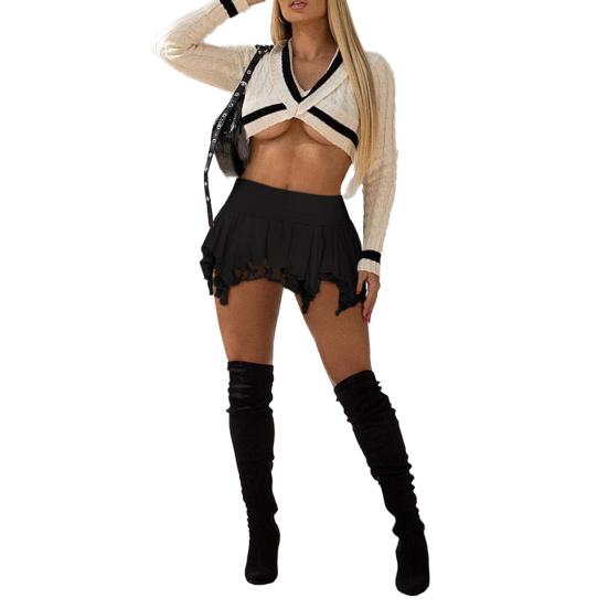 Minifalda sexy para mujer, de doble capa, con encaje, asimétrica, corta, de tiro bajo, con volantes y dobladillo irregular