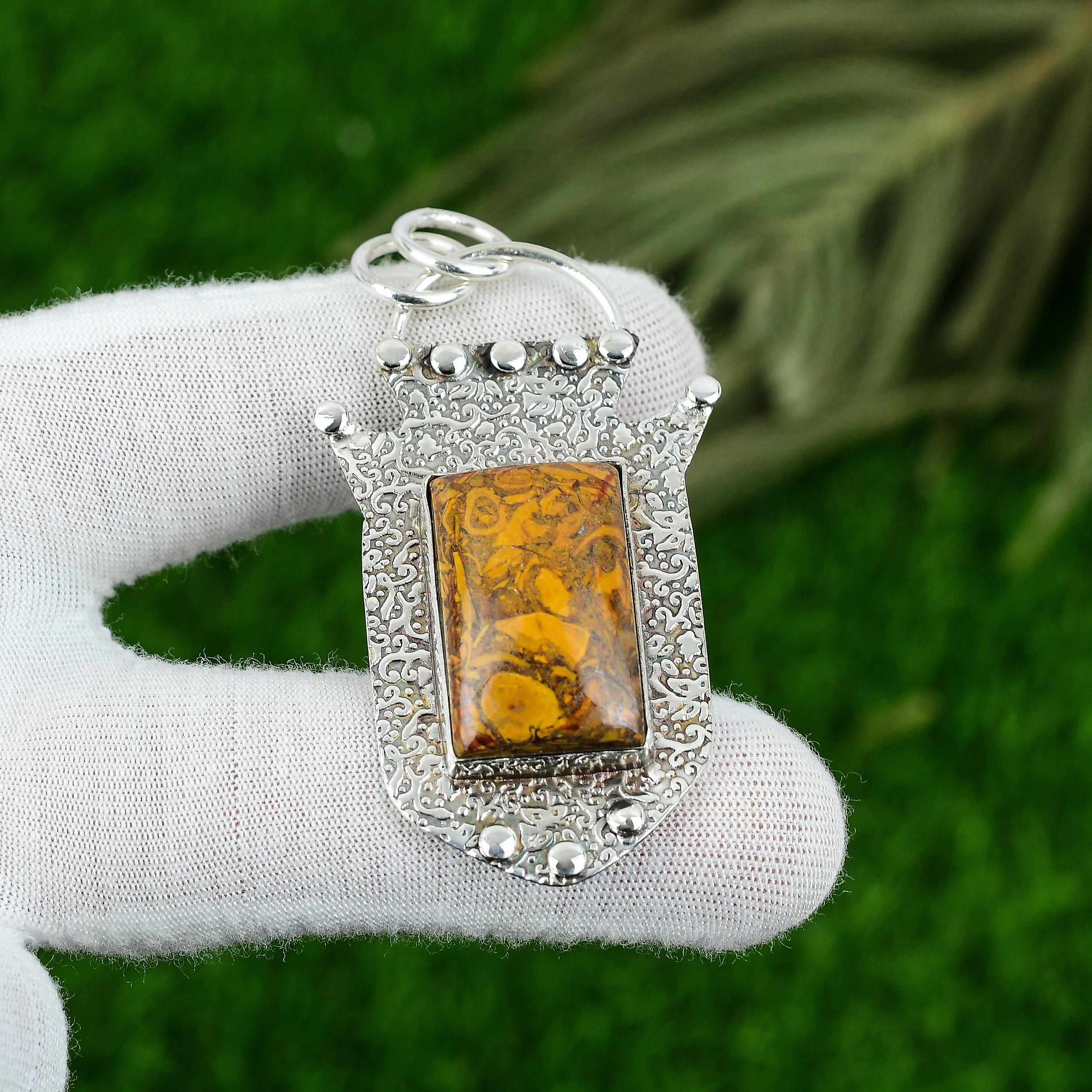 Mothers day Sale Sterling Silver Rectangle Natural Mariam Jasper Bezel Pendant