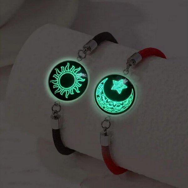 Pulseira Luminosa de Casal Sol e Lua - Design Trançado Feito à Mão