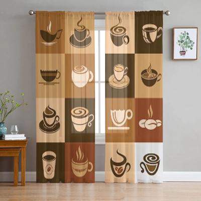 Coffee And Tea Cup Window Curtains Sheer Chiffon Tulle Curtain Home Living Room Backdrop Decoration