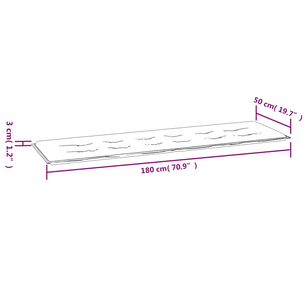 Garden Bench Cushion Anthracite 180 x 50 x 3 cm Oxford Fabric