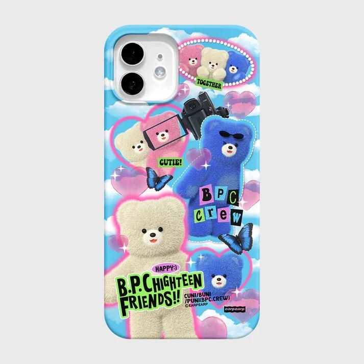 

Luxury Clmj INS Korean Bear Phone Case for iPhone 17 16 15 14 13 12 11 Pro Max X XS XR Plus Air Glossy Film Hard PC Cover iPhone 15