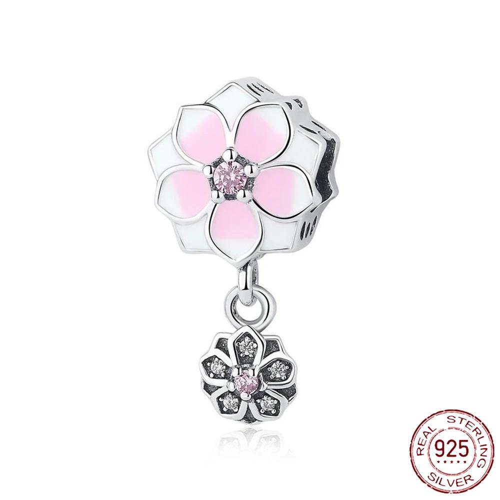 New Sterling Silver Rose Girl Boy Pink Sparkle Spacer Clip bead For Original  Bracelet Charm Jewelry For Women