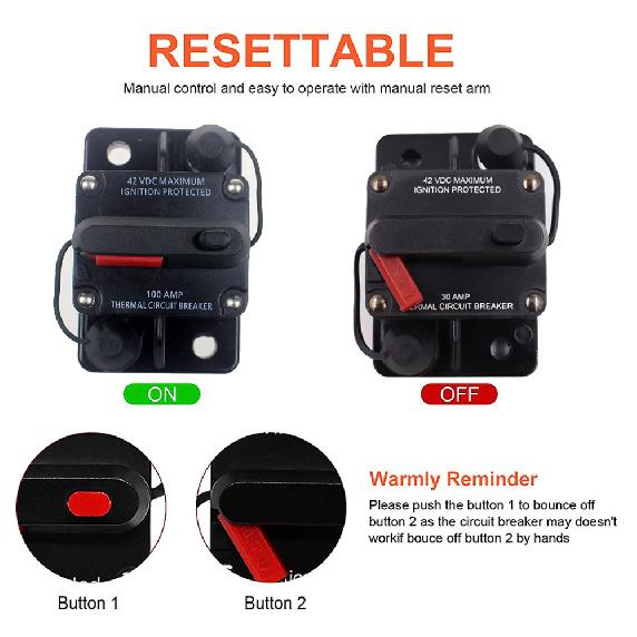 12-48VDC Circuit Breaker 50A 60A 80A 100A 150A 200A 250A 300A Car Truck Audio Resettable Fuse Circuit Breaker with Power Protect Circuit Breaker 6