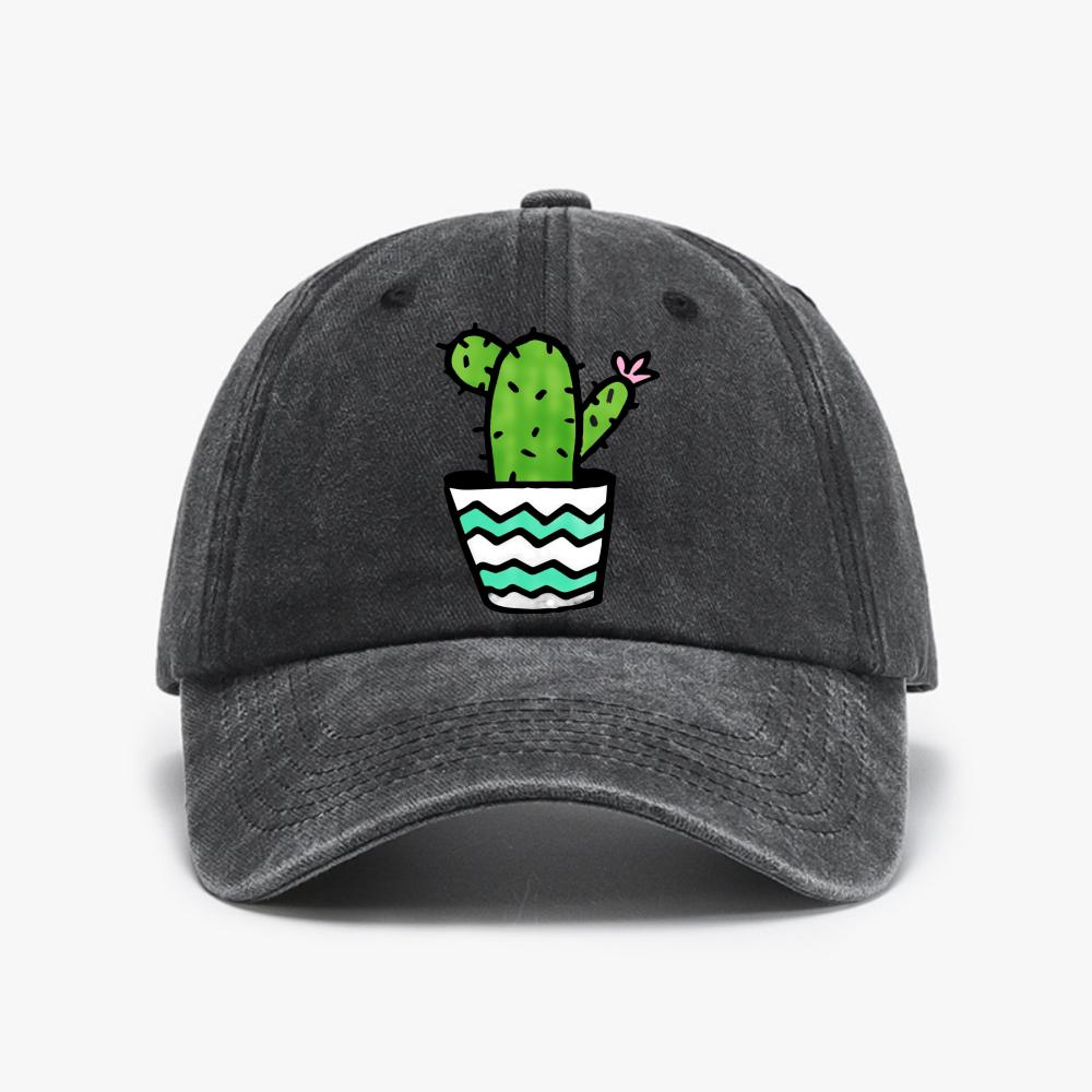 Cartoon eleUnisexts CACTUS Print Baseball Cap Vintage Washed Soft Top Denim Hat Fashion Summer Unisex Women Snapback Hats