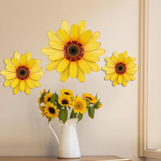 3Pcs/Set Sunflower Wall Decoration Rustic Wooden Sunflower Sign Wall Art Sunflower Ornament for Farmhouse Home Living Room Decor