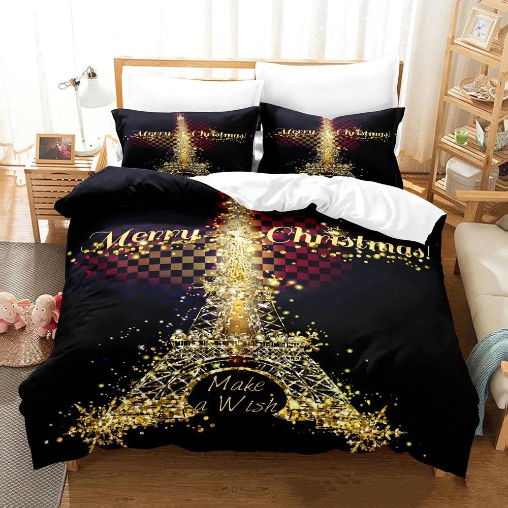 King Comfortable Quilt Cover Set Beding Digital Printing Pink Love Paris Tower Luxurious Bed Linen Set 28*28 Including (duvet Cover+pilowcase