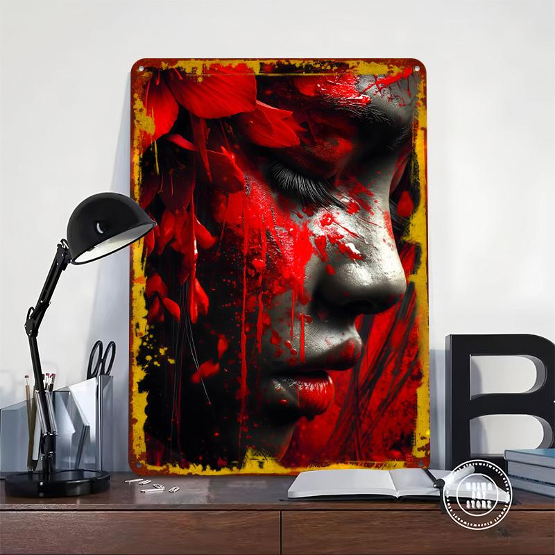 Red Blood and Flowers Tin Plaque Poster Customized Wall Art Retro Vintage Metal Signs for Man Cave Gamer Decoration Room Decor