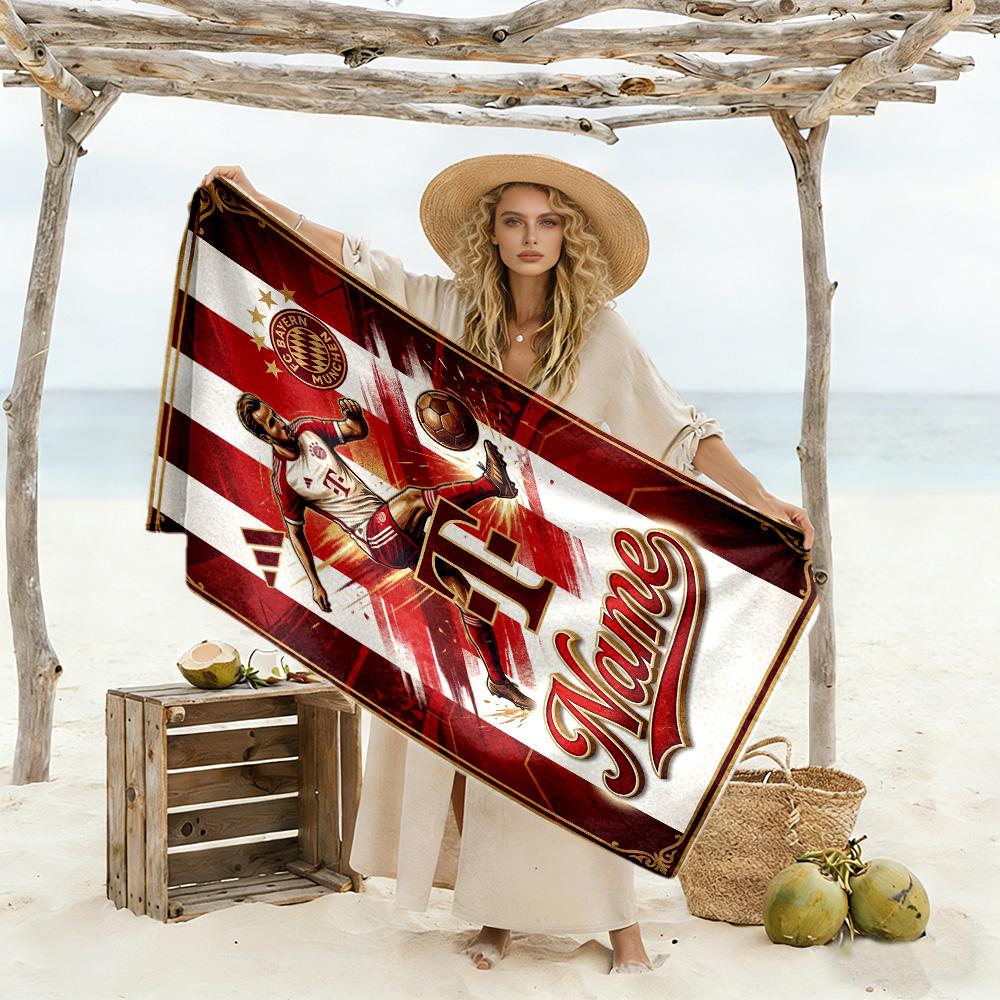 Bayern Munich Fan Artwork Customize Your Name Beach Towel Super Soft & Absorbent Suitable for Sports Travel Swimming Yoga Bathroom Beach And Pool