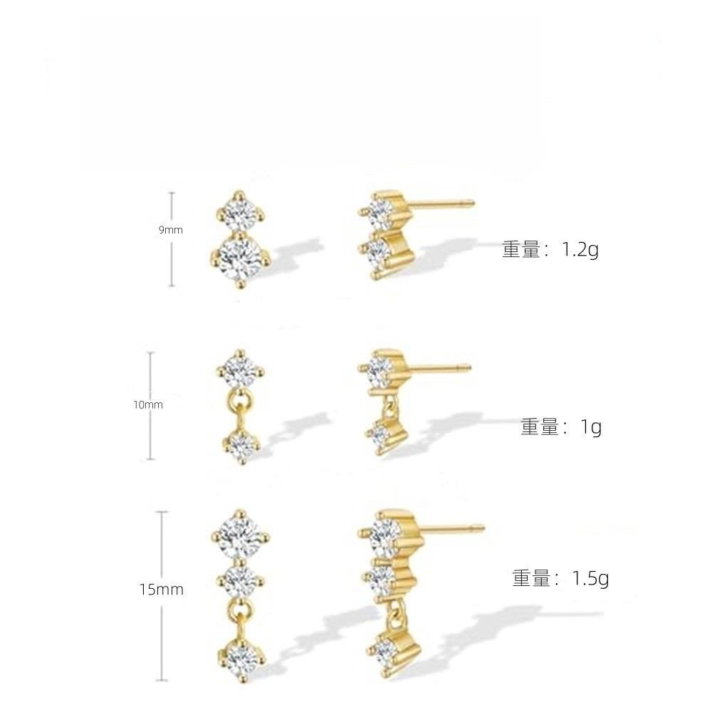 3pcs Set Exquisite Trend Gold Color Stainless Steel Irregular Geometry Rhombus Inlay Zircon Stud Earrings for Women Jewelry Sets