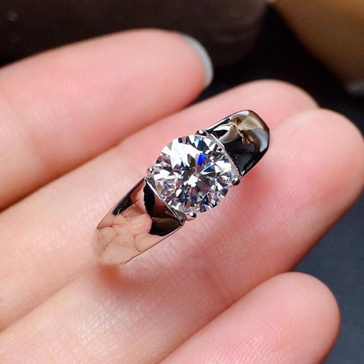 Wosikate Trendy 2-Carat Simulation Moissanite Engagement Ring For Men With Copper-Plated Fashion Jewelry Men'S Daily Finger Ring