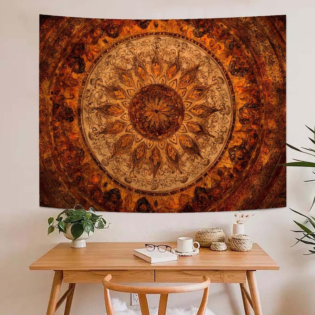 Bohemian Sun Tapestry For Bedroom, Living Room And Dorm, Retro Orange Brown Mandala Wall Hanging, Boho Home Decoration