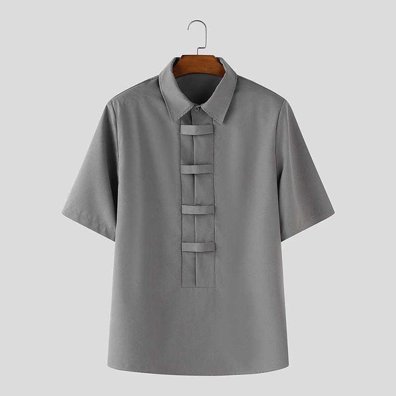 

INCERUN Мужские рубашки оверсайз с лацканами, короткими рукавами, на пуговицах, однотонные, повседневные, свободного кроя 5XL