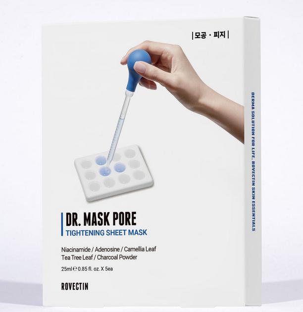 

Rovectin Dr.Mask Cica, Aqua, Маски для пор 25 мл х 5 шт., Питательные, Увлажняющие, Корейская косметика, K-beauty Pore