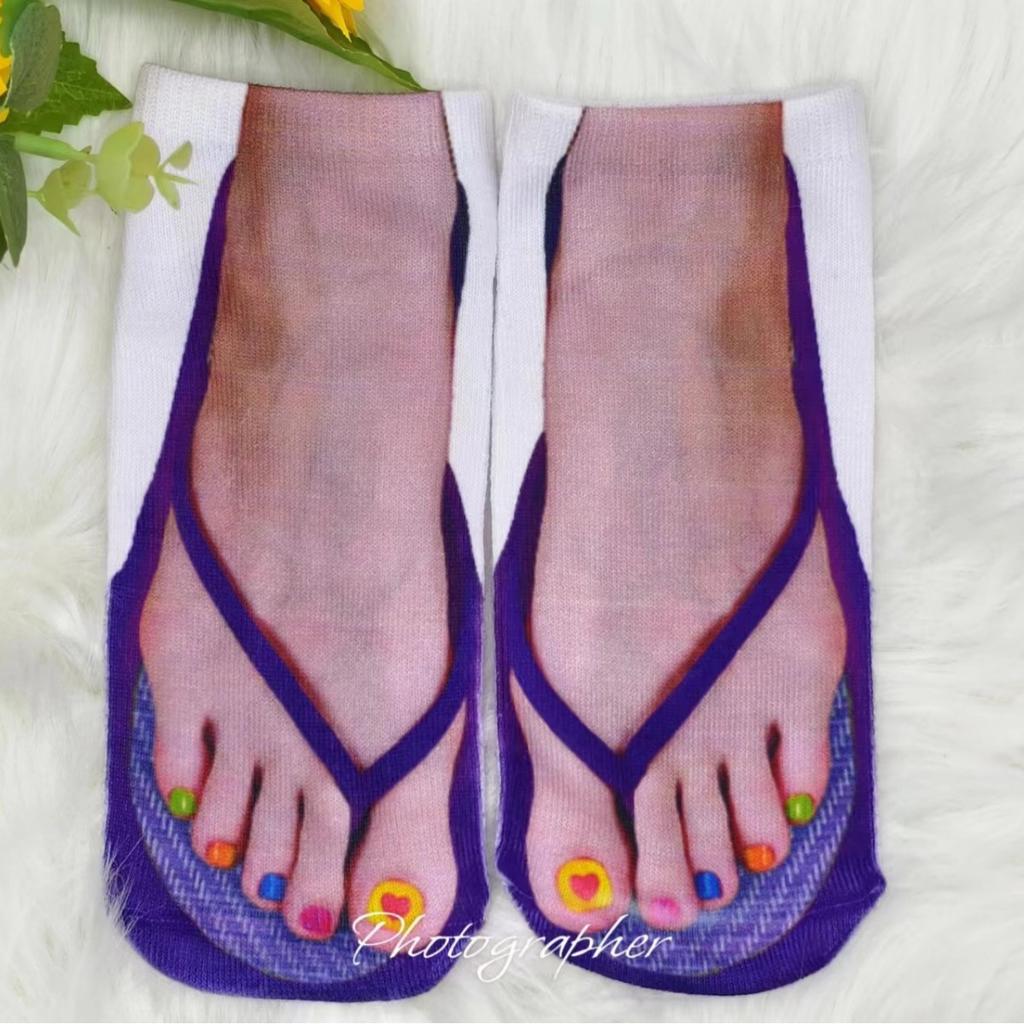 Ins Trendy Funny 3D Socks for Girls Printing Flip Flops Creative Internet Celebrity Ankle Socks