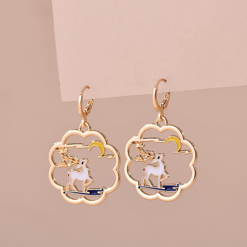 Colorful Aesthetic Animal Cat Rabbit Koi Dragon Earrings For Women Girls Enameled Delicate Gold Color Hoop Earrings Jewelry Gift