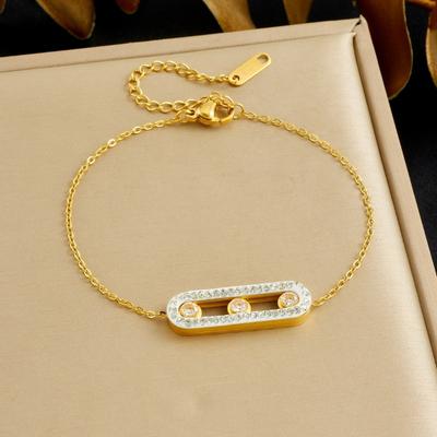 Gold Plated Moving CZ Slider Bracelet, Dainty Adjustable Cable Chain for Women, Elegant Daily Jewelry Gift