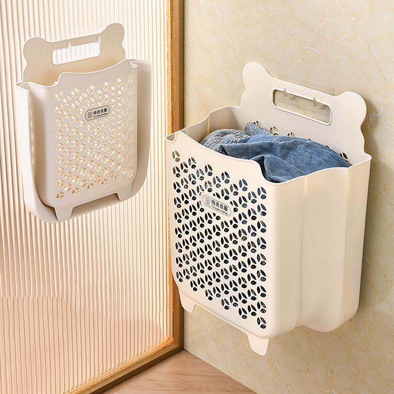 Folding Dirty Clothes Basket Wall Mounted Laundry Storage Hamper For Bathroom Portable Hollowed Laundry Bag For Bathroom Bedroom