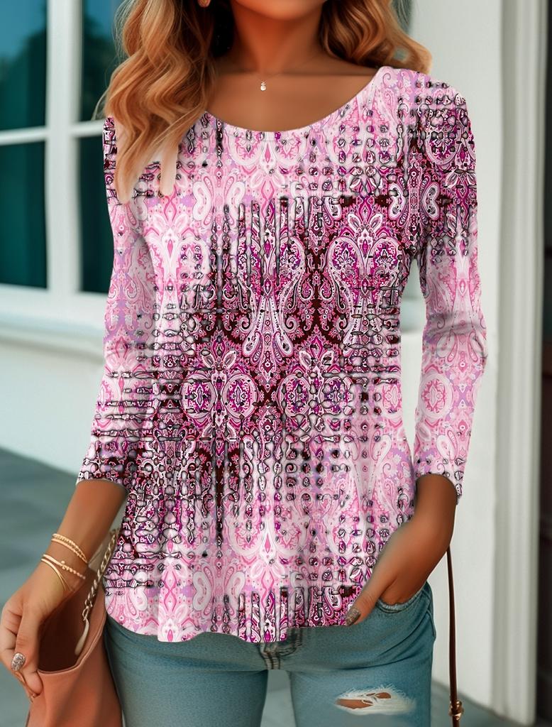 Fashion Women's T shirt Tee Graphic Print Casual Long Sleeve Weekend Vintage Ethnic Crew Neck Regular Fit Painting Fall & Spring