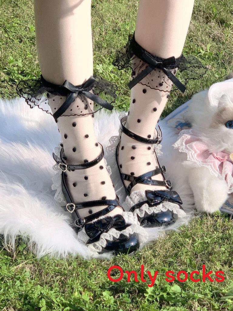 Girls Polka Dot Ruffle Tulle Butterfly Bow Knee Socks With Frictionresistant Fabric For Teens