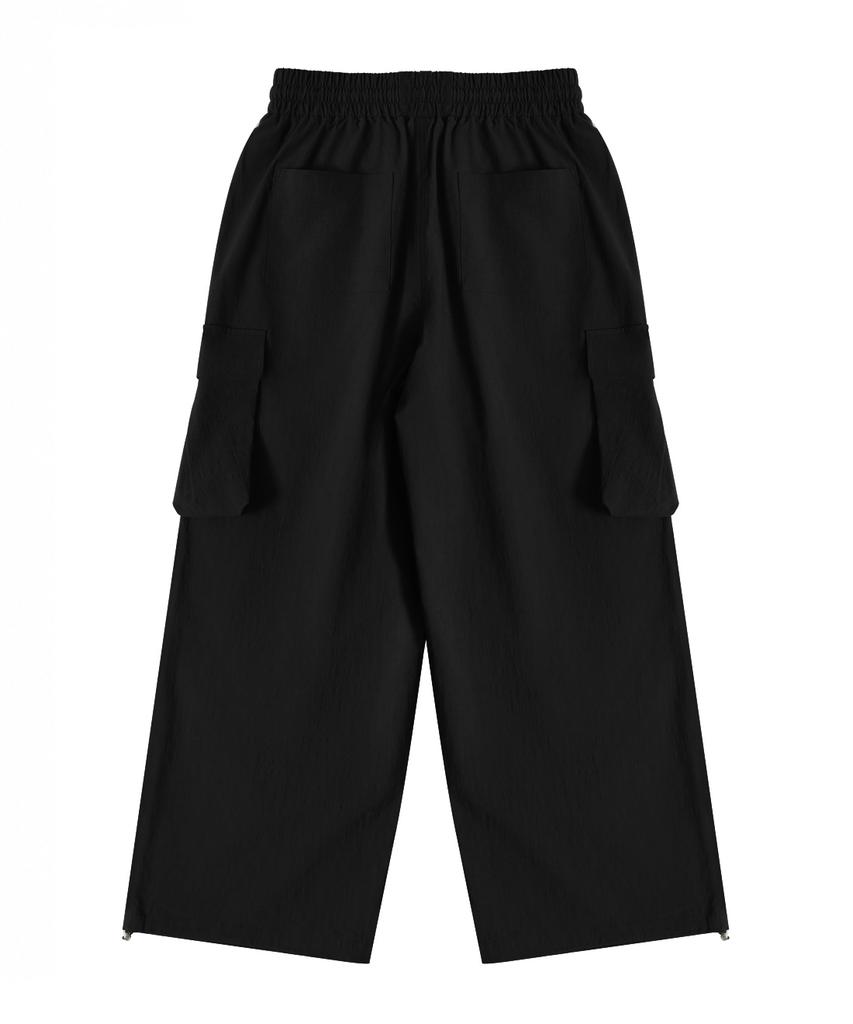 NODU Cargo Tuck Drawstring Wide-Leg Pants [Black]
