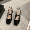 Spring Shoes for Women Mary Janes Black Patent Leather Square Toe Sexy Party Square Heel Ladies Shoes Zapatos Para Mujeres